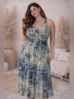 🔥5/$35🔥 Cynthia Rowley Blue Green Watercolor Floral Maxi | Size 8
